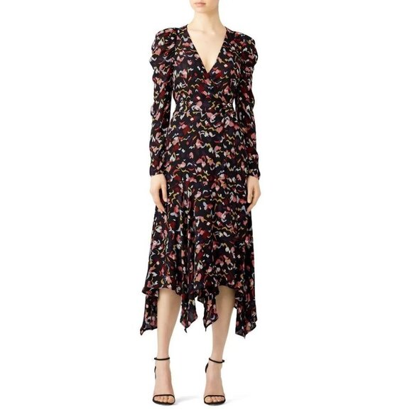 A.L.C Black Red Tianna Midi Wrap Dress $695 - Picture 3 of 11